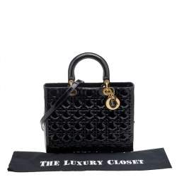 Pre Owned Dior Black Cannage Patent Leather Large Lady Dior Tote