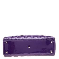 Pre Owned Dior Purple Cannage Patent Leather Large Lady Dior Tote