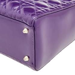 Pre Owned Dior Purple Cannage Patent Leather Large Lady Dior Tote