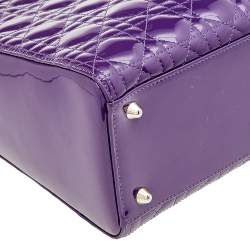 Pre Owned Dior Purple Cannage Patent Leather Large Lady Dior Tote
