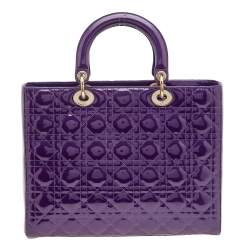 Pre Owned Dior Purple Cannage Patent Leather Large Lady Dior Tote
