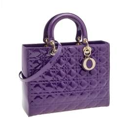 Pre Owned Dior Purple Cannage Patent Leather Large Lady Dior Tote