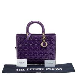 Pre Owned Dior Purple Cannage Patent Leather Large Lady Dior Tote