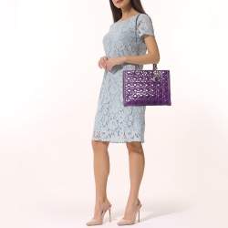 Pre Owned Dior Purple Cannage Patent Leather Large Lady Dior Tote