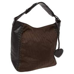 Pre Owned Dior Dark Brown Oblique Nylon and Leather Ethnic Hobo