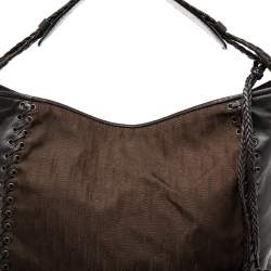 Pre Owned Dior Dark Brown Oblique Nylon and Leather Ethnic Hobo
