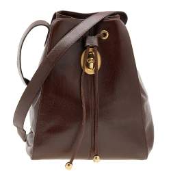 Pre Owned Dior Dark Brown Leather Vintage Drawstring Bucket Bag