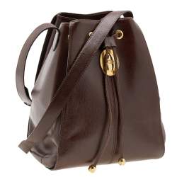 Pre Owned Dior Dark Brown Leather Vintage Drawstring Bucket Bag