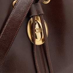 Pre Owned Dior Dark Brown Leather Vintage Drawstring Bucket Bag