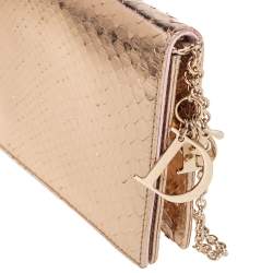 مملوكة مسبقًا Dior Gold Snakeskin Lady Dior Chain Clutch