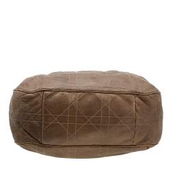 Pre Owned Dior Dark Beige Cannage Leather Medium Drawstring Tote