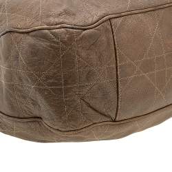 Pre Owned Dior Dark Beige Cannage Leather Medium Drawstring Tote
