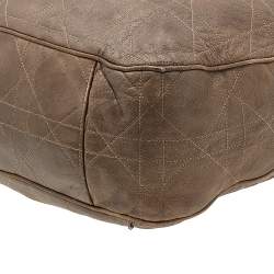 Pre Owned Dior Dark Beige Cannage Leather Medium Drawstring Tote
