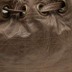 Pre Owned Dior Dark Beige Cannage Leather Medium Drawstring Tote