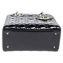 Pre Owned Dior Black Cannage Patent Leather Medium Lady Dior Tote