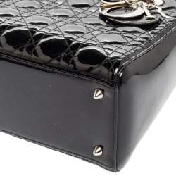 Pre Owned Dior Black Cannage Patent Leather Medium Lady Dior Tote