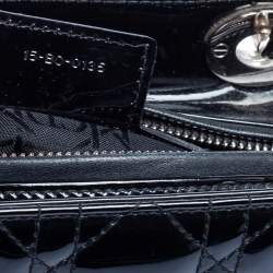 Pre Owned Dior Black Cannage Patent Leather Medium Lady Dior Tote