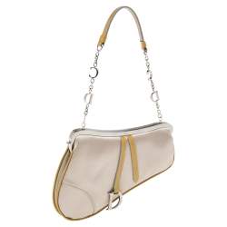 Pre Owned Dior Grey Satin And Patent Leather Trim Saddle Bag