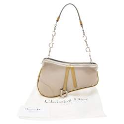 Pre Owned Dior Grey Satin And Patent Leather Trim Saddle Bag