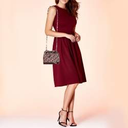 Pre Owned Dior Burgundy Oblique Canvas and Leather Drawstring Chain Bucket Bag