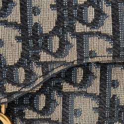 Pre Owned Dior Navy Blue/Beige Oblique Canvas Saddle Wallet