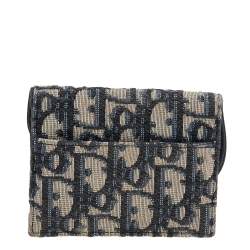 Pre Owned Dior Navy Blue/Beige Oblique Canvas Saddle Wallet