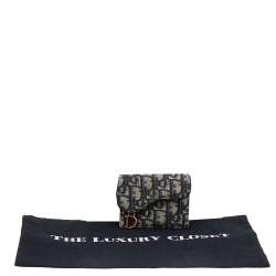 Pre Owned Dior Navy Blue/Beige Oblique Canvas Saddle Wallet