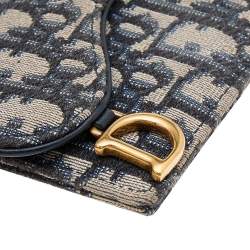 Pre Owned Dior Navy Blue/Beige Oblique Canvas Saddle Wallet