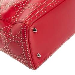 Pre Owned حقيبة يدتوتس كريستيان ديور ليدي ديور جلد أحمر كاناج مرصع فينتدج متوسطة