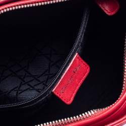 Pre Owned حقيبة يدتوتس كريستيان ديور ليدي ديور جلد أحمر كاناج مرصع فينتدج متوسطة