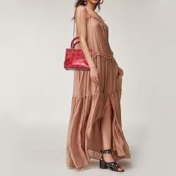 Pre Owned حقيبة يدتوتس كريستيان ديور ليدي ديور جلد أحمر كاناج مرصع فينتدج متوسطة