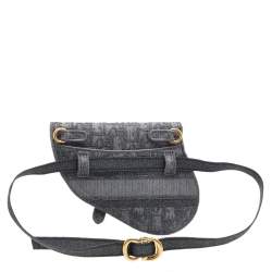 Pre Owned Dior Grey Oblique Embroidered Canvas Saddle Belt Bag