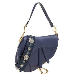 Pre Owned Dior Blue Leather Saddle Shoulder Bag