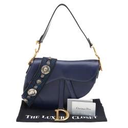 Pre Owned Dior Blue Leather Saddle Shoulder Bag
