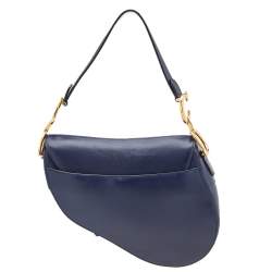 Pre Owned Dior Blue Leather Saddle Shoulder Bag