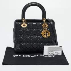 Pre Owned Dior Black Cannage Leather Medium Lady Dior Tote