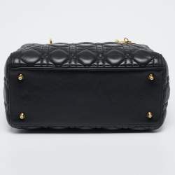 Pre Owned Dior Black Cannage Leather Medium Lady Dior Tote
