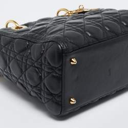 Pre Owned Dior Black Cannage Leather Medium Lady Dior Tote