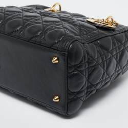 Pre Owned Dior Black Cannage Leather Medium Lady Dior Tote