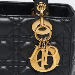 Pre Owned Dior Black Cannage Leather Medium Lady Dior Tote