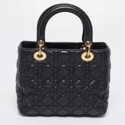 Pre Owned Dior Black Cannage Leather Medium Lady Dior Tote
