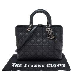 Pre Owned Dior Black Cannage Leather Large Lady Dior Tote
