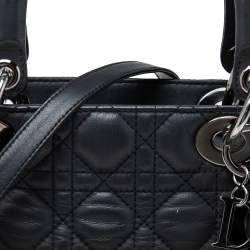 Pre Owned Dior Black Cannage Leather Large Lady Dior Tote