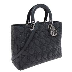 Pre Owned Dior Black Cannage Leather Large Lady Dior Tote