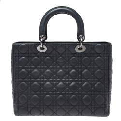 Pre Owned Dior Black Cannage Leather Large Lady Dior Tote