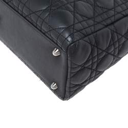 Pre Owned Dior Black Cannage Leather Large Lady Dior Tote