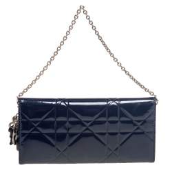 Pre Owned محفظة ديور ليدي ديور جلد لامع كاناج أزرق كحلي بسلسلة 