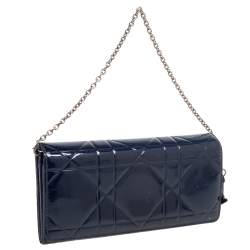 Pre Owned محفظة ديور ليدي ديور جلد لامع كاناج أزرق كحلي بسلسلة 