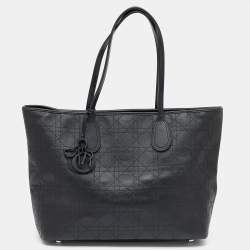Pre Owned Dior Black Cannage Coated Canvas And Leather Medium New Panarea Shopper Tote