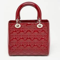 مملوكة مسبقًا Dior Red Cannage Patent Leather Medium Lady Dior Tote